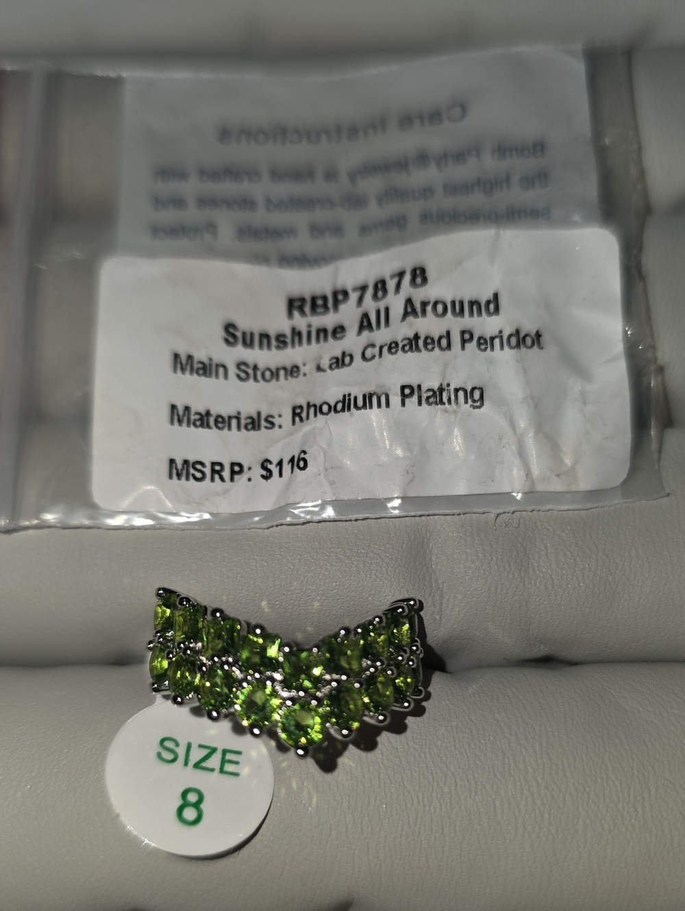 Sunshine All Around Rhodium-Plated Peridot Ring - Size 8